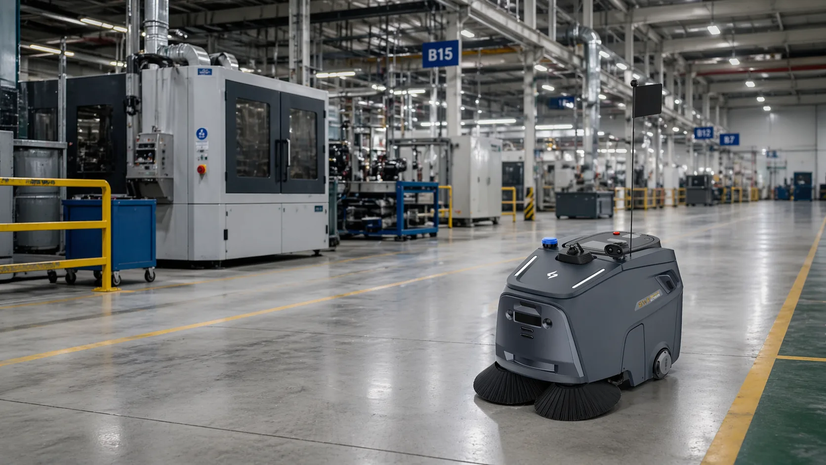 Gausium Beetle operating in an industrial environment